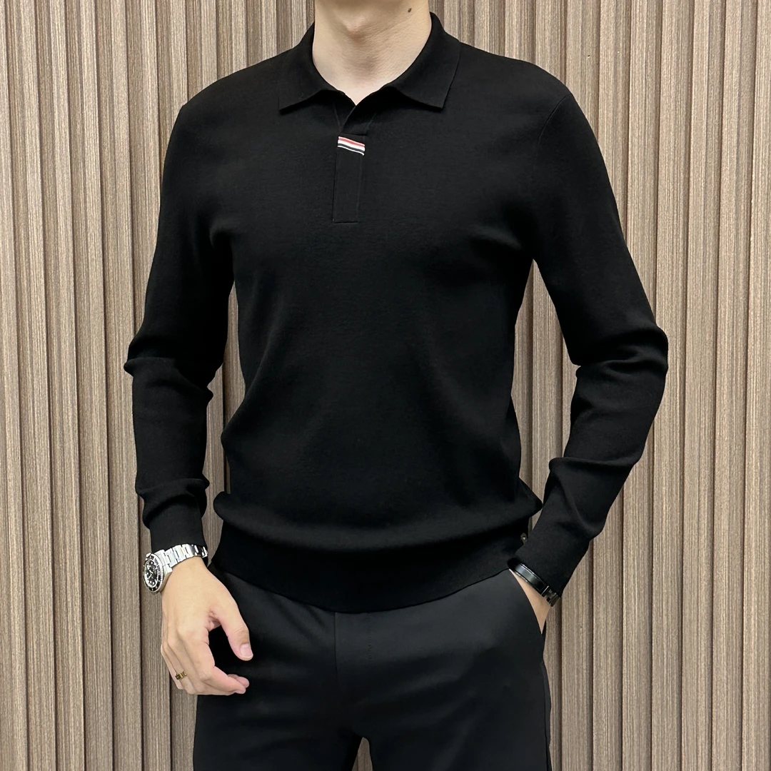 高档男士翻领冬季毛衣打底衫简约针织衫时尚潮流修身百搭商务休闲