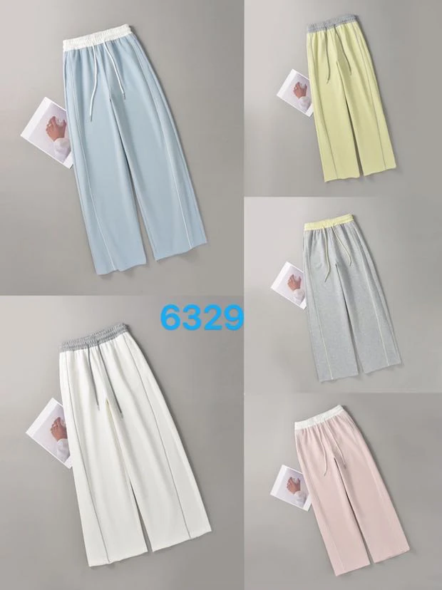 6329 高腰垂感阔腿休闲裤显瘦直筒松紧腰运动裤春夏薄款