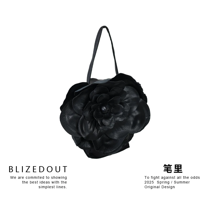 笔里【BLIZEDOUT】独立设计5081601大花朵手作黑色手提包花朵包