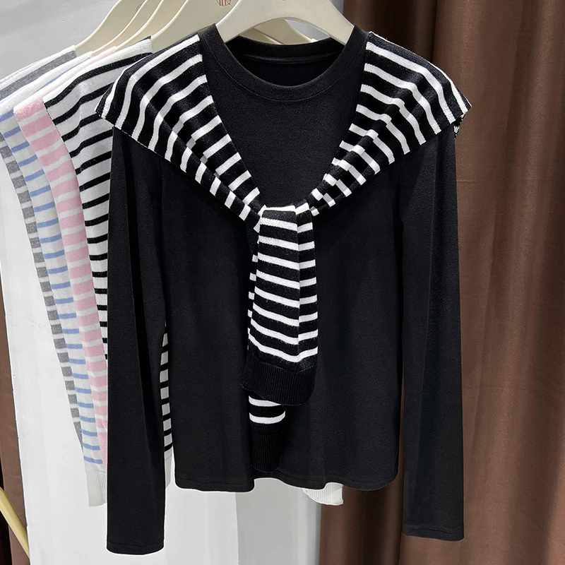 针织条纹小披肩外搭夏秋女网红交叉外搭衬衫T恤百搭空调护颈坎肩