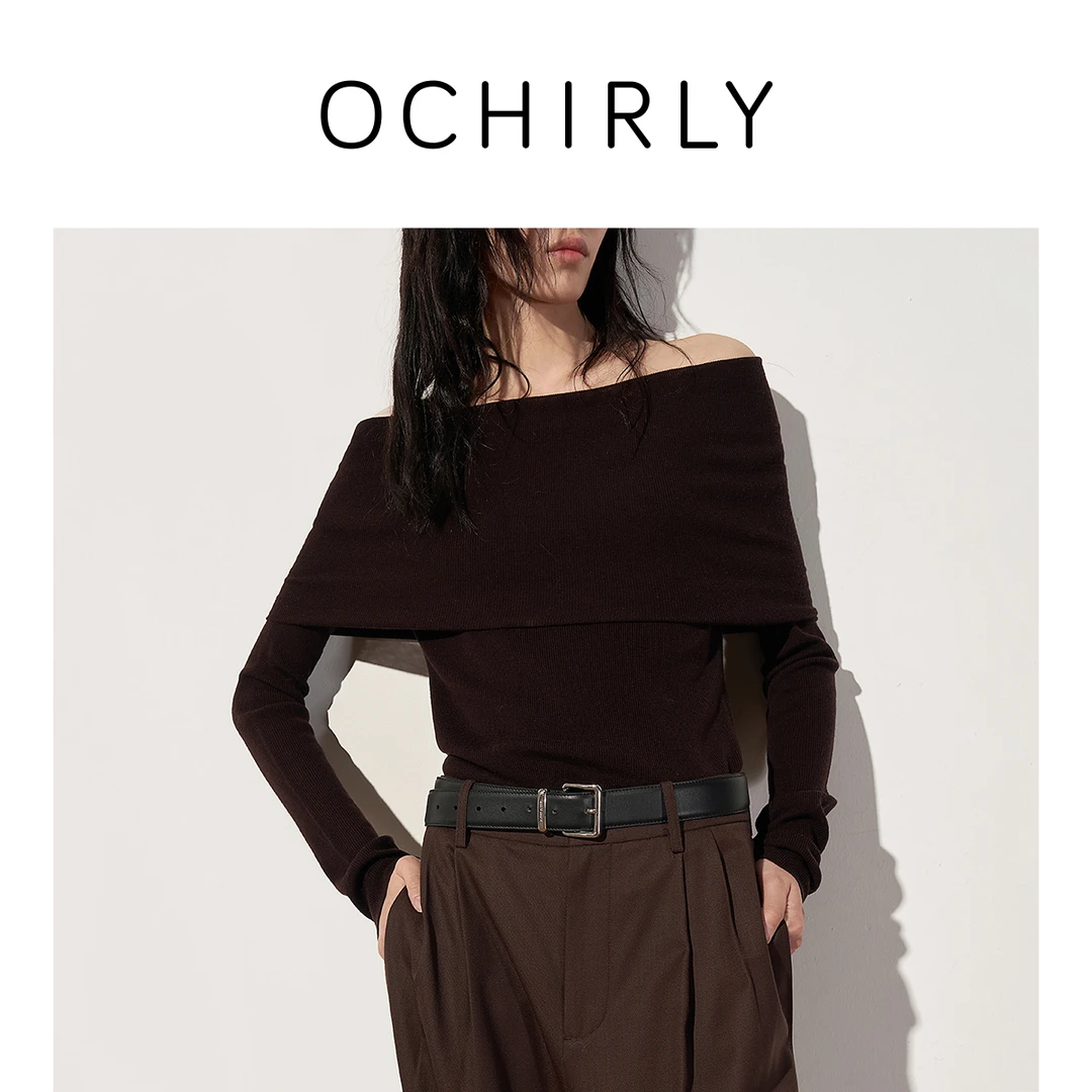 【特享折扣】欧时力 100%羊毛一字领毛衣女针织露肩气质2025秋冬