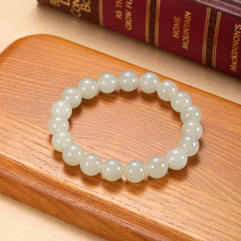 天然和田玉圆珠手串冰晴底青提10mm手链单圈手串时尚百搭女款素圈
