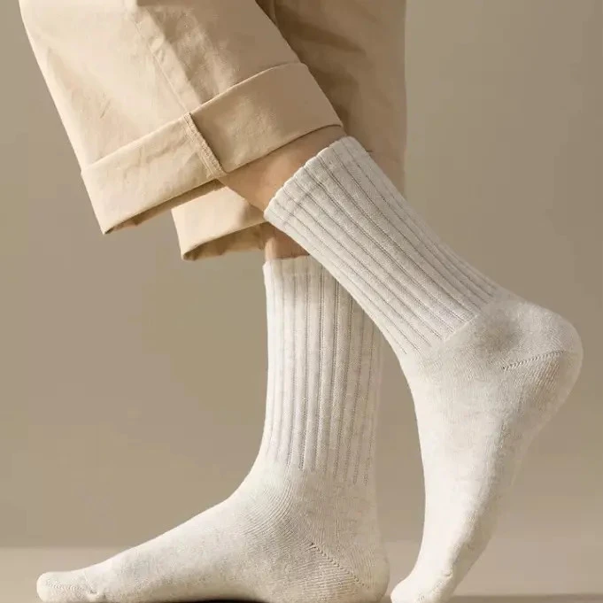新款全毛巾袜保暖袜加厚毛巾底透气运动休闲百搭美拉德黑白中筒YY