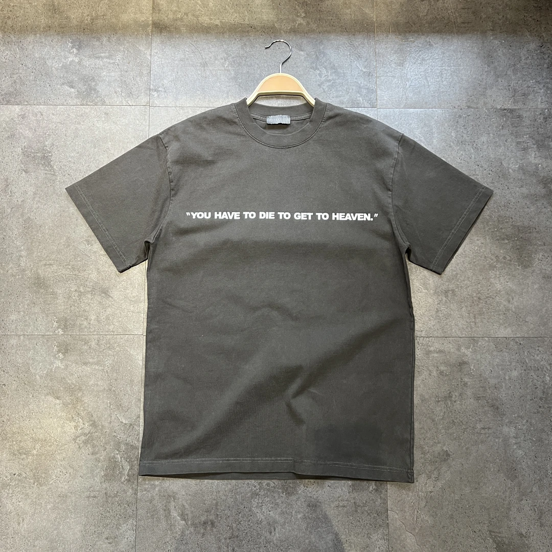 300克重磅简约字母宽松蜡染做旧小领口体恤男女短袖T恤