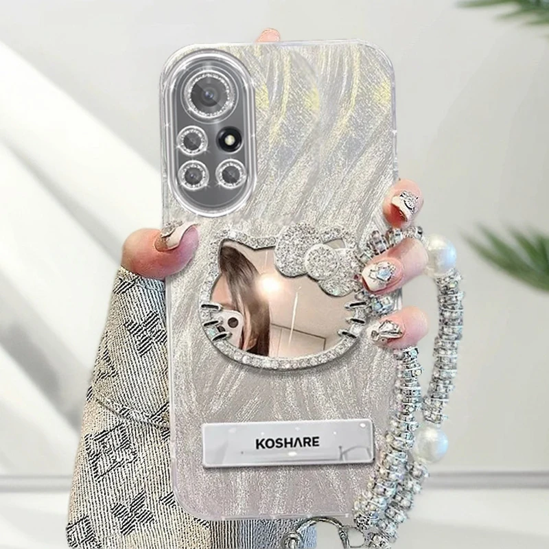 自带镜头膜华为Nova8手机壳ANG-AN00镶钻kt猫镜子nova8pro软壳羽