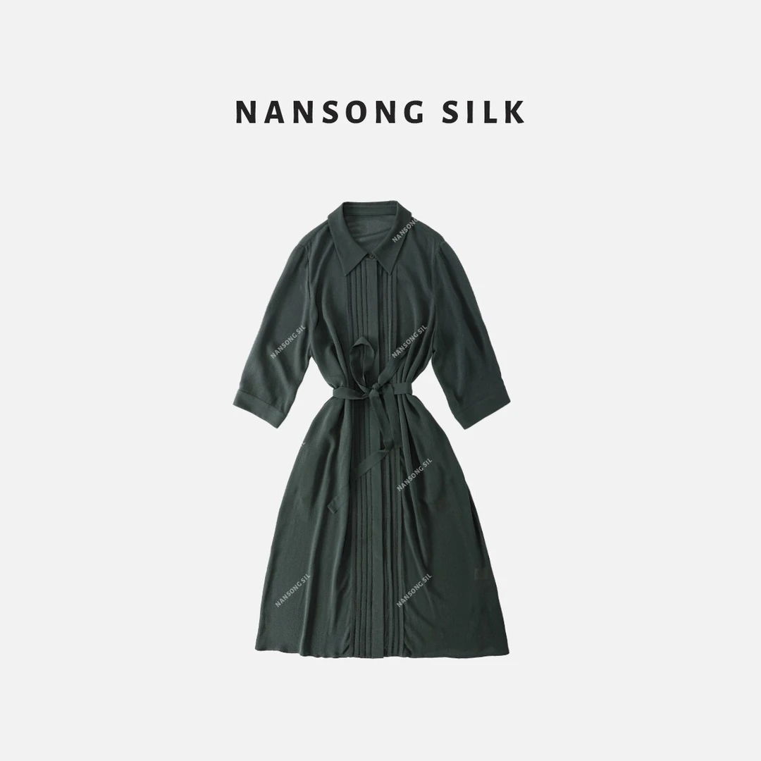 【雪唯妮专属】【云杉绿】品牌新款桑蚕丝新中式简约中袖连衣裙51681