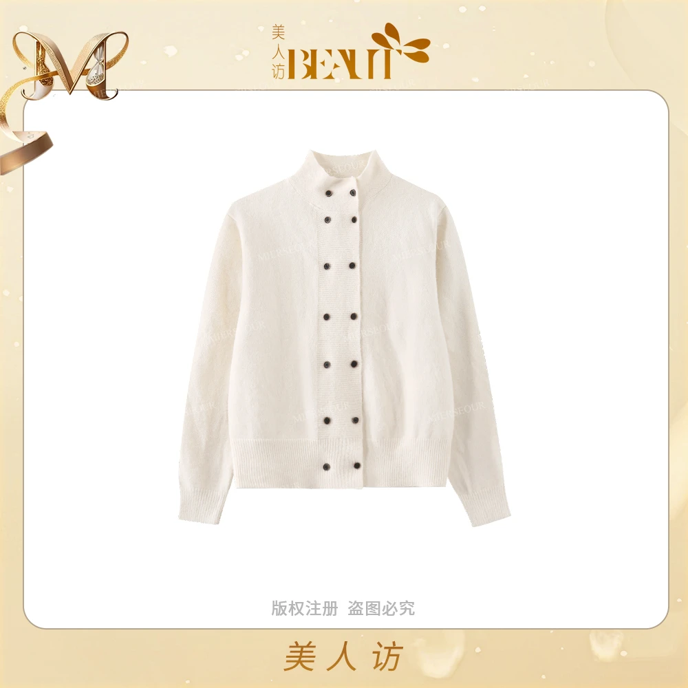 美人访【本期必入款】双排扣设计感小立领休闲毛衣9552