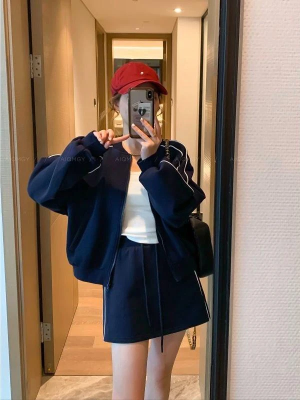 休闲运动套装女秋冬显瘦洋气夹克外套短裙裤小众炸街高级感女装