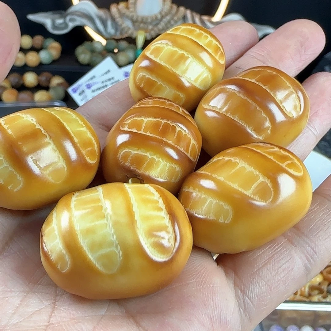 菩提根/象牙果手串瑕疵炭烧大方包3颗孔道有裂