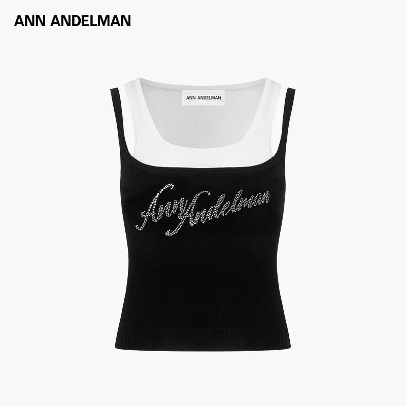 ANN ANDELMAN 2025新款烫钻设计感短款两件式拼接毛织背心吊带