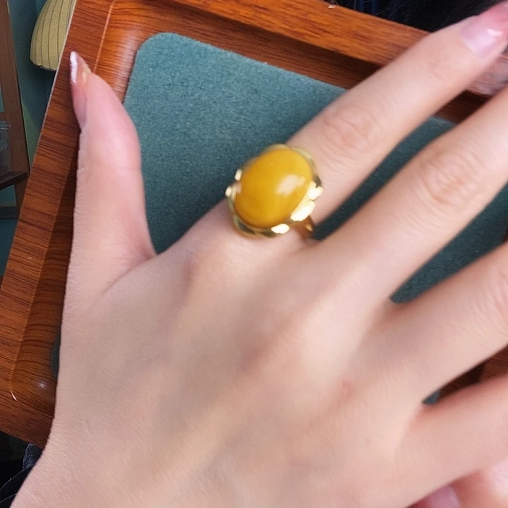 蜜蜡银S925镶嵌戒指戒指