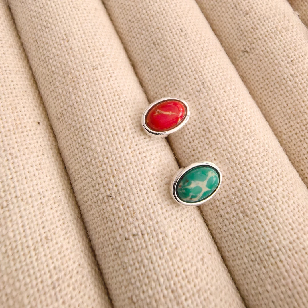 925银树脂耳饰 时尚百搭简约气质小巧AB朱红色绿色银耳饰