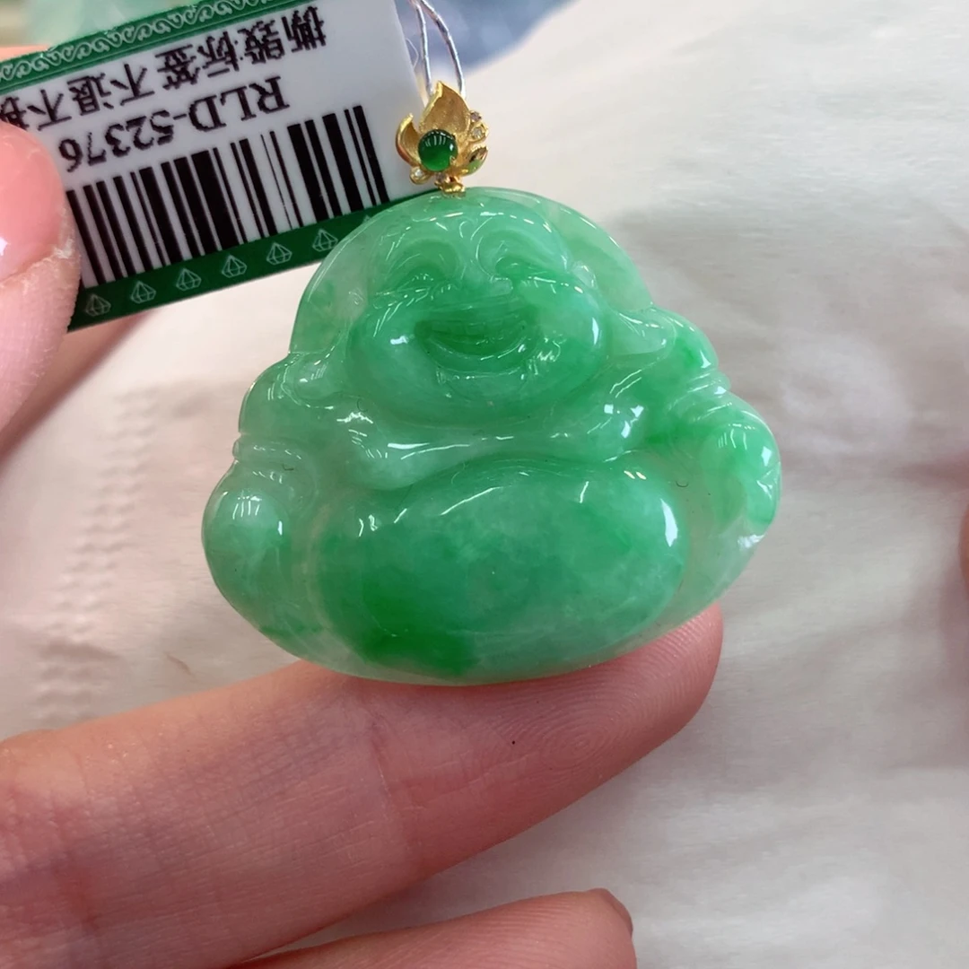 翡翠吊坠(不含链)18K金镶嵌