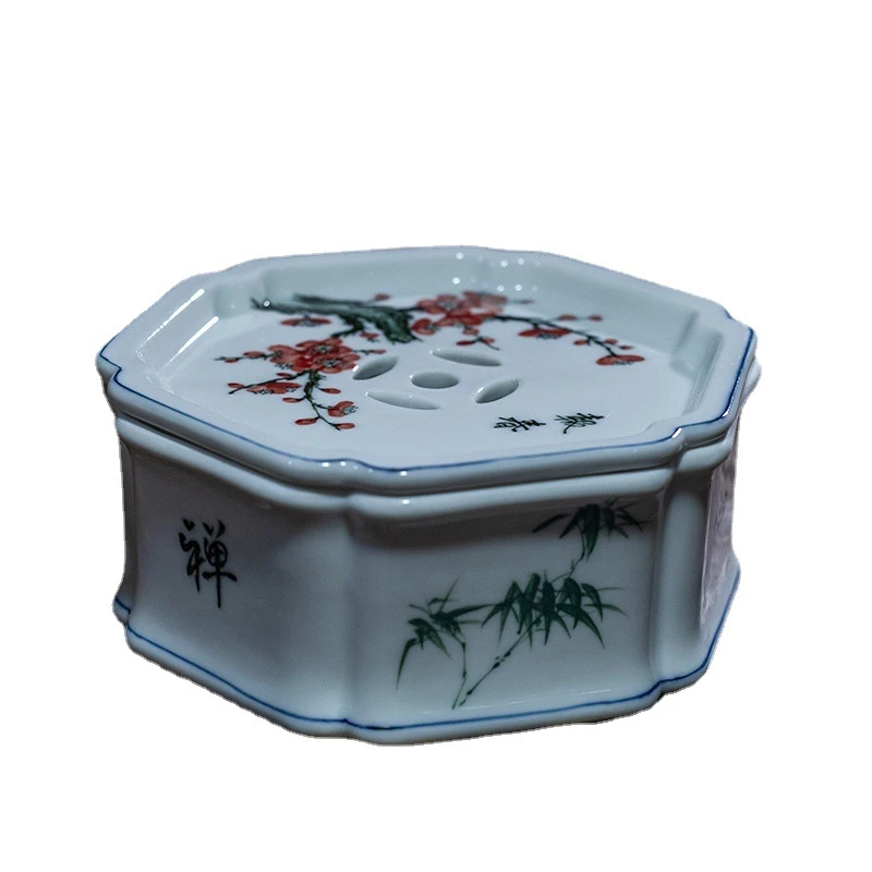 潮州枫溪功夫茶具白瓷带茶盘六角潮汕储水瓷茶船壶承国潮风手工