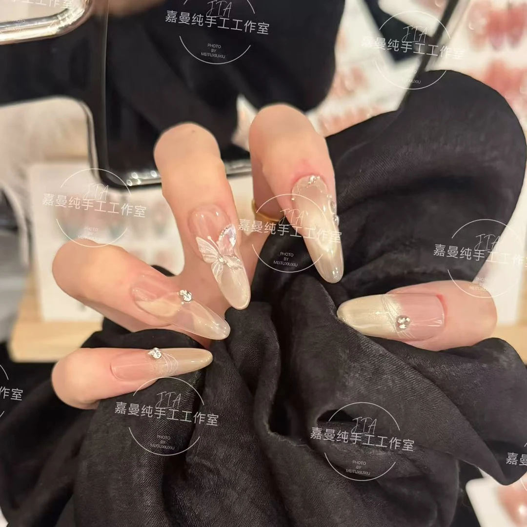 【幻梦蝶影】纯手工穿戴甲气质款光疗美甲成品可拆卸10片