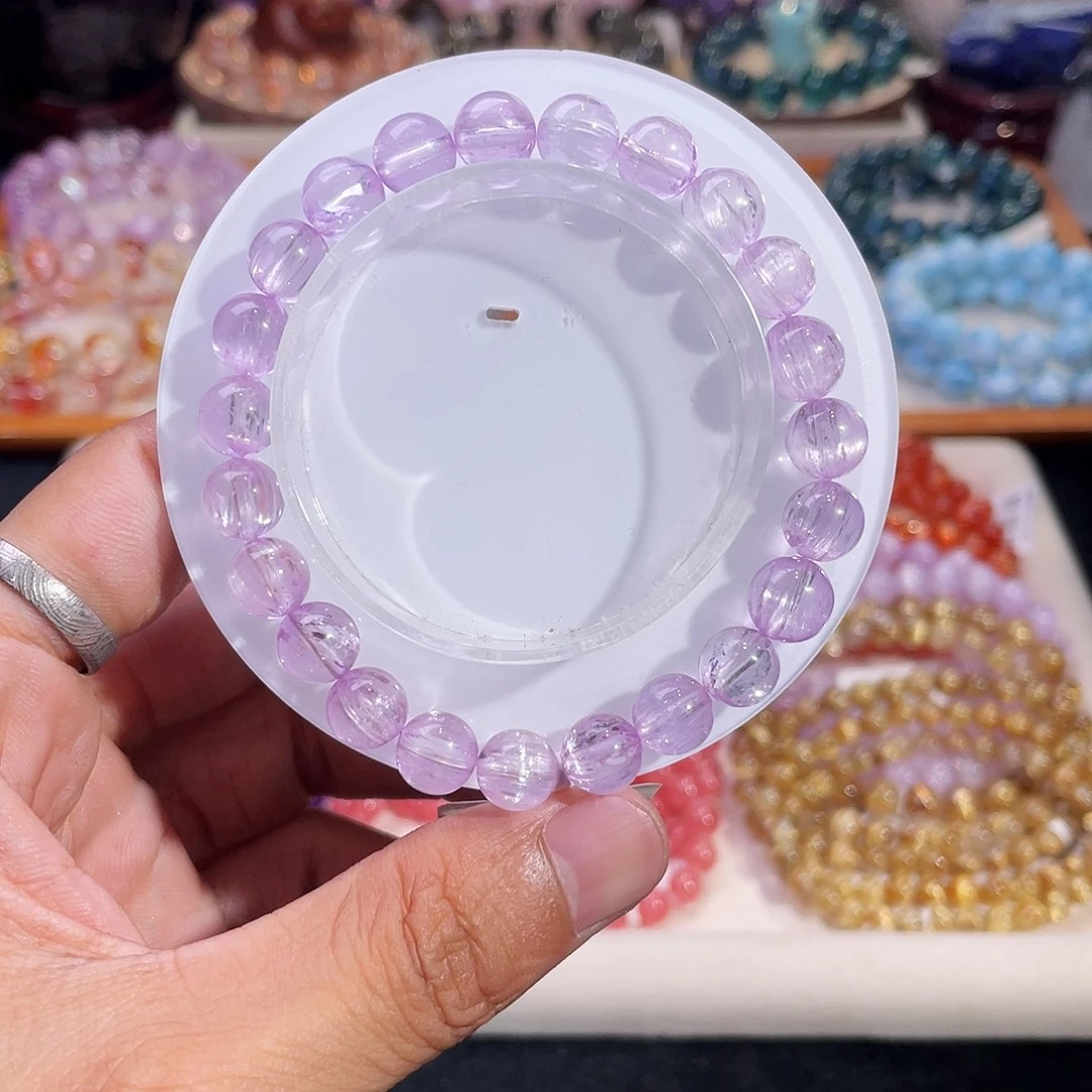 锂辉石手链未镶嵌收藏级紫锂辉8.5mm
