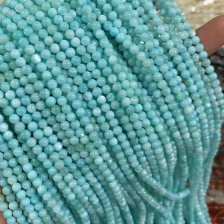 3条4mm蓝色贝壳圆珠