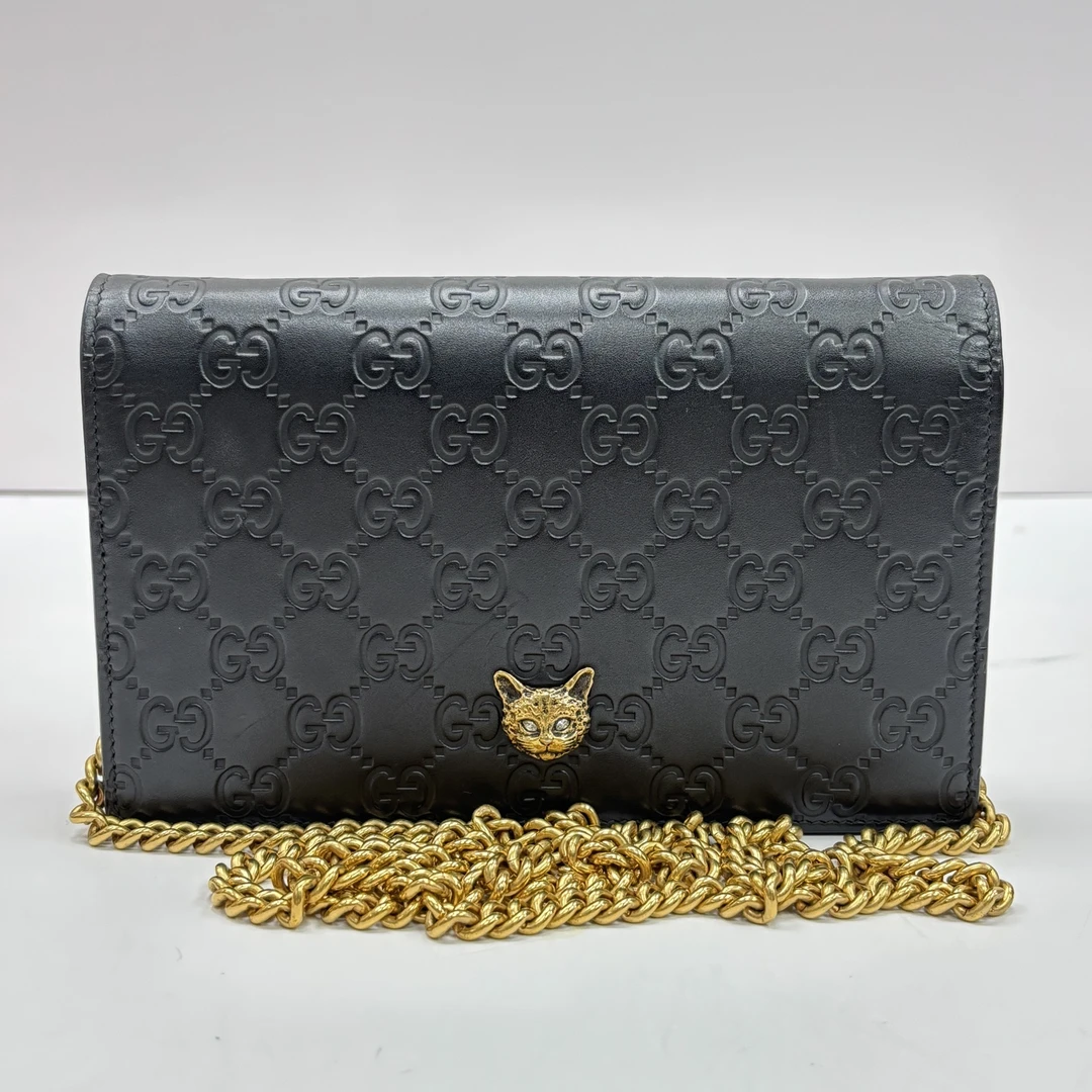 95新 GUCCI/古驰 黑金猫猫头 woc单肩斜挎包 11647