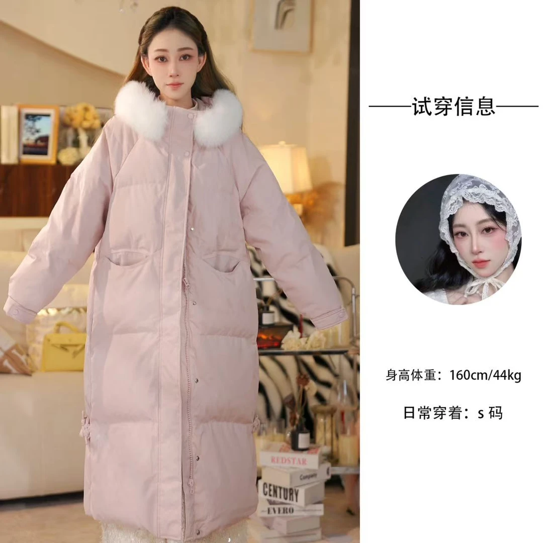 香榭颂真狐狸毛领羽绒服女2025冬季新款中长款加厚宽松白鸭绒