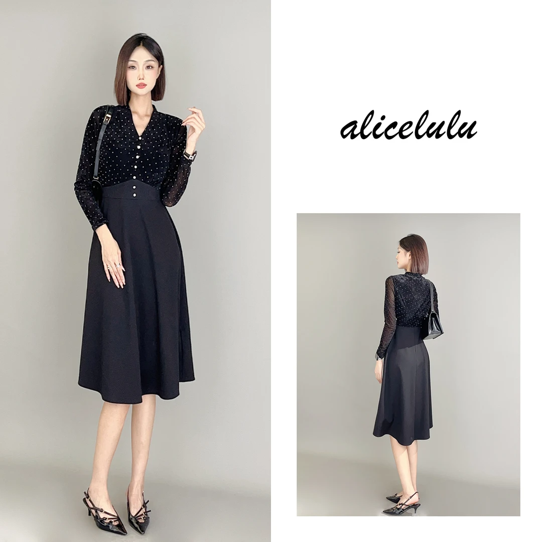 1 ALICE “皓月繁星”连衣裙 高温烫钻 优雅拼接 S2139523Q