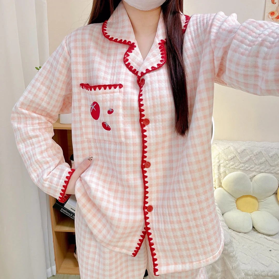 空气棉夹层两件套可爱衬衫领长袖冬季睡衣女款爆款2025年新款高档
