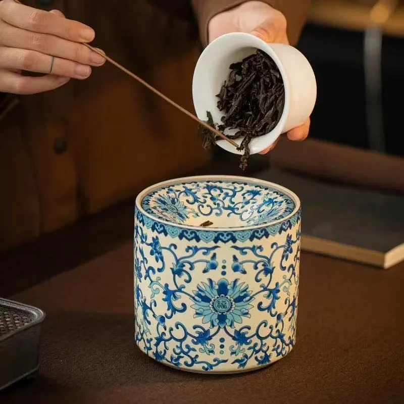 汝窑国风茶洗青花缠枝莲茶渣专用缸烟灰缸爆款2025新款高档大气