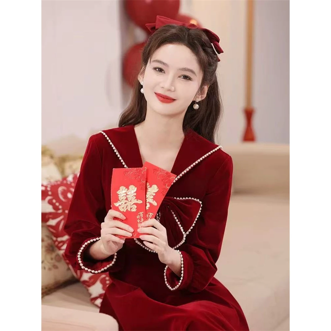 大码敬酒服新款高级感订婚晚礼服女结婚当天新娘便装回门平时可穿