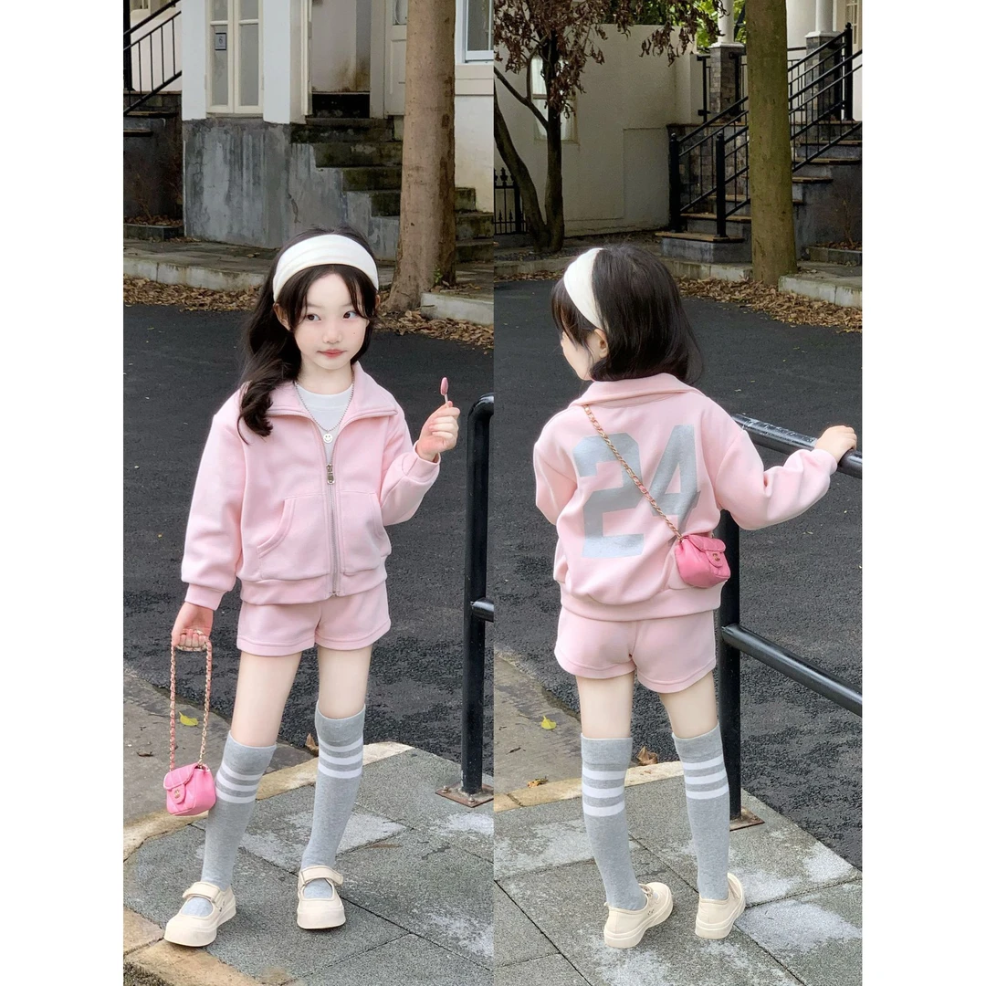 小粉象 ·女童2025秋季新款韩版休闲印花卫衣外套洋气短裤两件套
