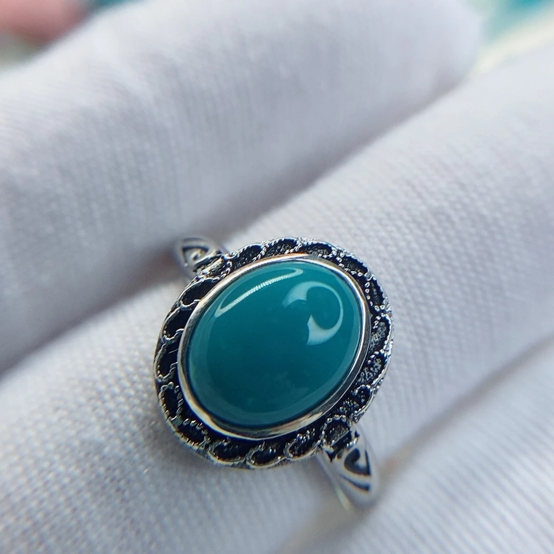 绿松石银S925镶嵌高瓷玉化绿复古款女戒