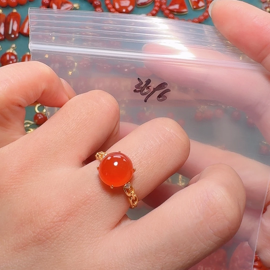 南红玛瑙银S925镶嵌戒指