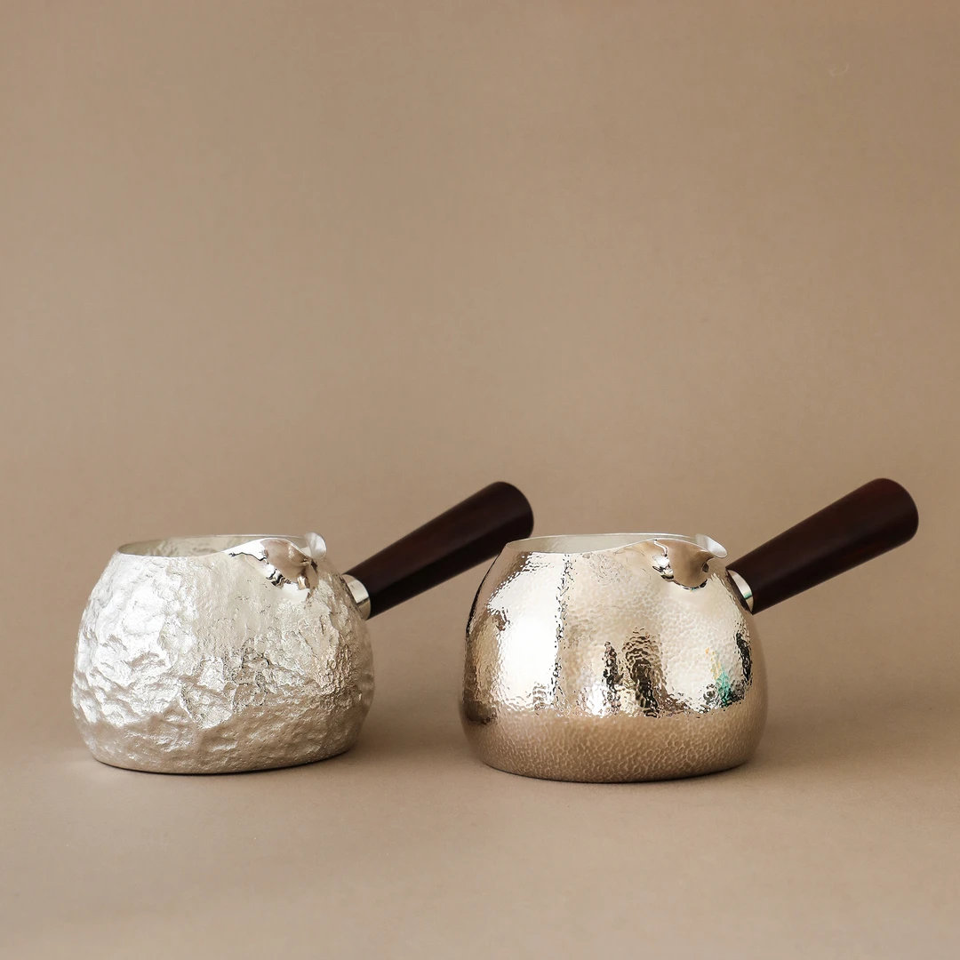 岩石纹侧把公道杯防烫足银999纯手工分茶器银器420ml