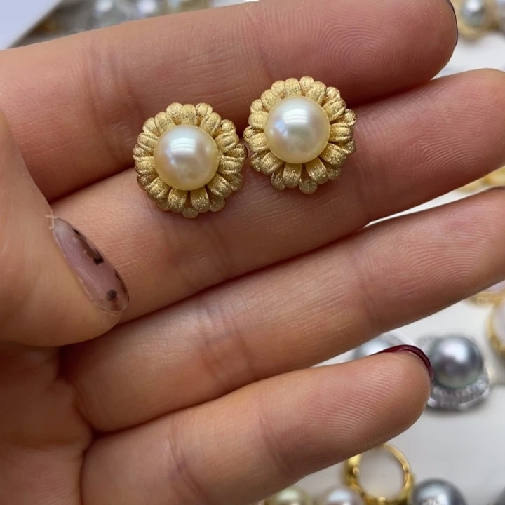 海水珍珠耳饰银S925镶嵌