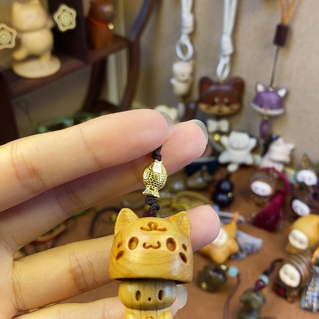 木质类躲猫猫手机链钥匙链