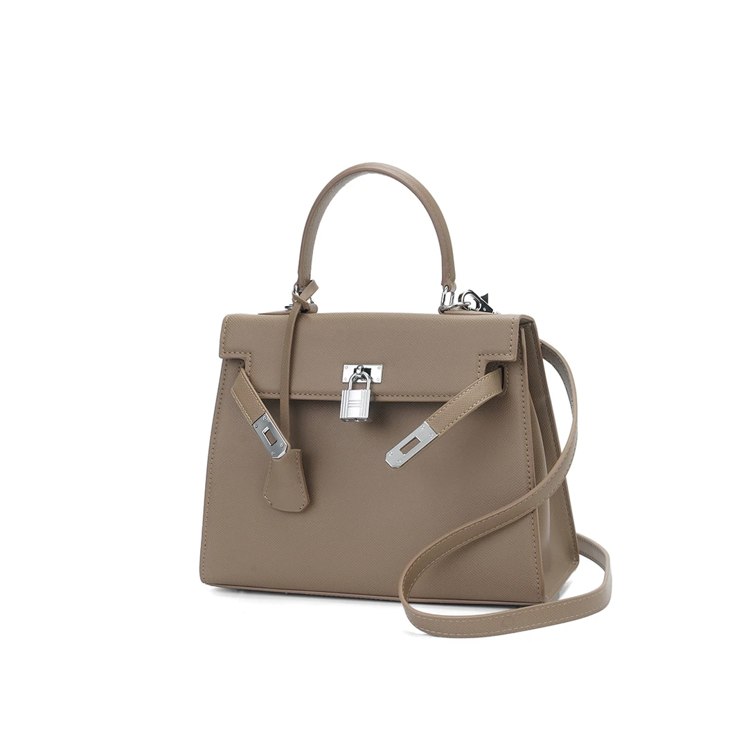 2024经典高级感凯莉包真皮头层百搭牛皮DB-H-VR8025手掌纹大象灰