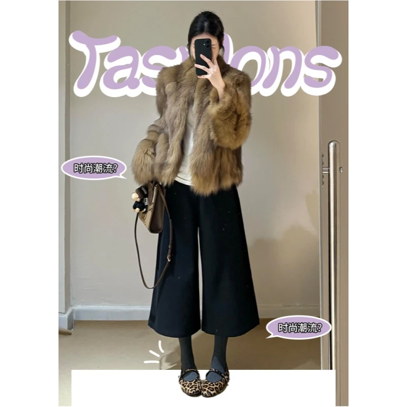 小个子福音！通勤百搭毛呢八分裤女高腰直筒显瘦加厚慵懒风JM4011