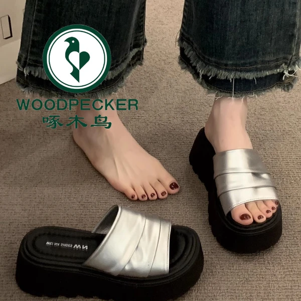 啄木鸟松糕厚底高跟凉拖鞋女夏外穿2025新款配裙子沙滩一字拖凉鞋