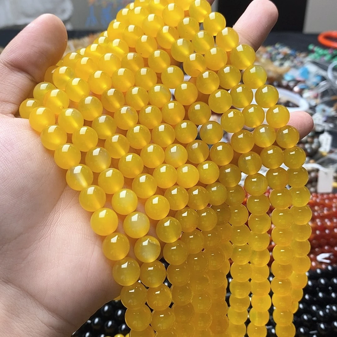 玛瑙/玉髓合金珠宝半成品一条天然10mm黄玛瑙圆珠A级