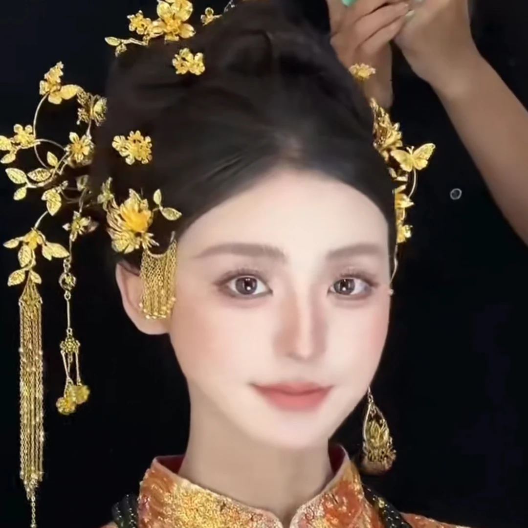 合金仿水晶婚庆饰品 12535金色中式分体龙凤褂长款流苏秀和