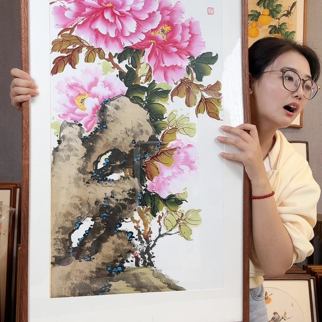 版画纯手绘，纯手写带框尺寸：53×103厘米