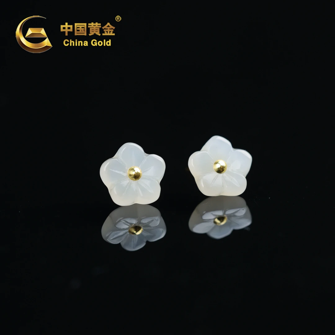 【中国黄金】珒璐 | 和田玉*耳饰*18K金镶嵌-R1512-Y