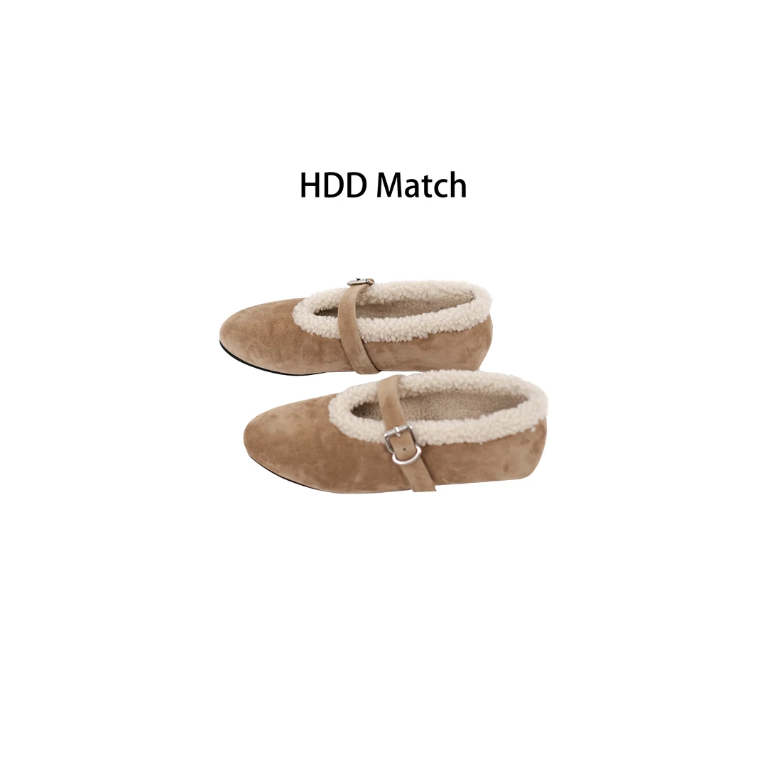 HDD- "巴黎街头" 冬季女款针扣加毛保暖过冬玛丽珍鞋 Y9391