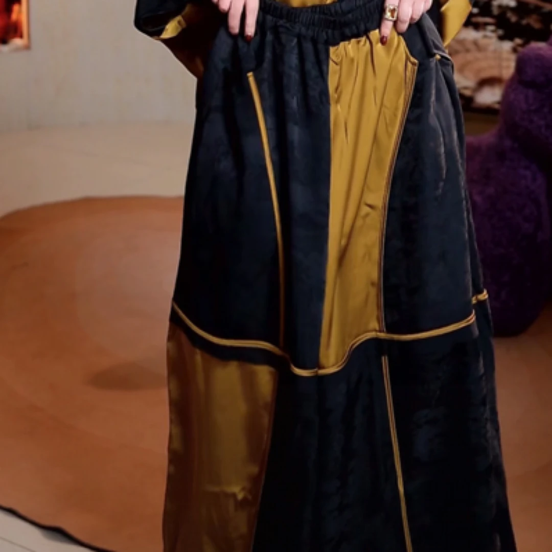 539篱君夏季新中式拼接长裤休闲国风时尚百搭宽松黑色高腰阔腿裤