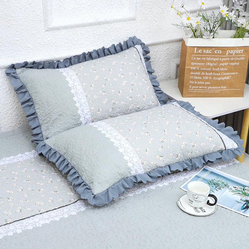 H《花边枕套》升级款泡泡 棉荷叶花边《初恋蓝》枕套一对装