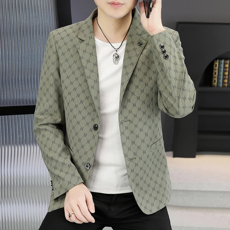 狄佛蒙特春秋季夹克男士韩版修身潮流格子西装外套帅气时尚上衣