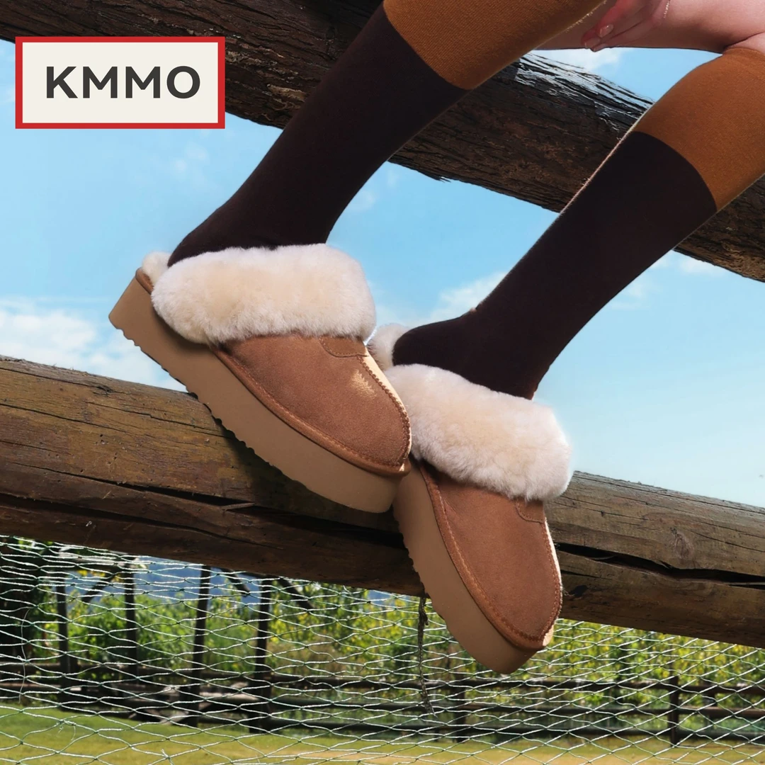 KMMO毛毛拖鞋女外穿秋冬季经典增高厚底一脚蹬懒人棉鞋包头雪地靴