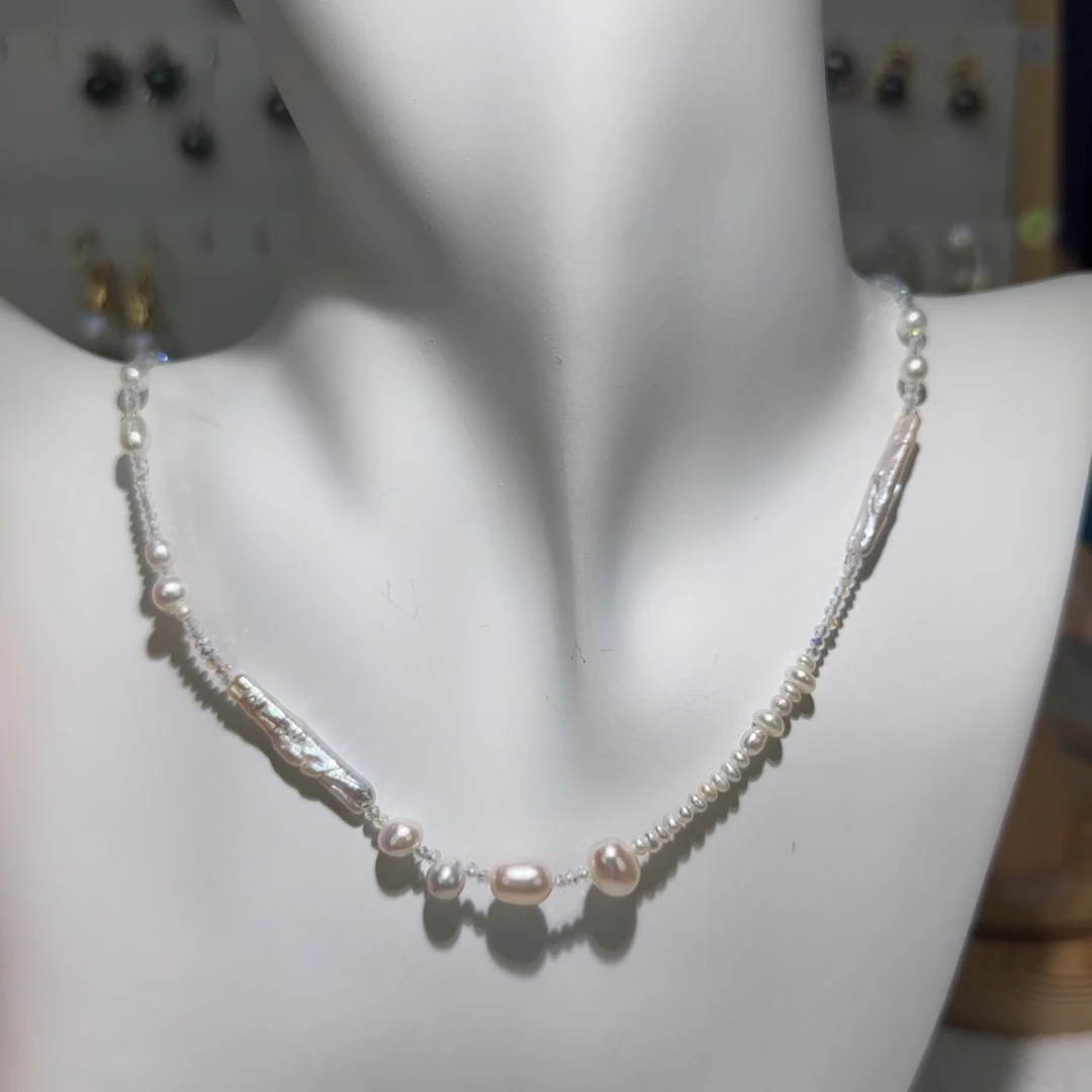 淡水珍珠银S925镶嵌颈饰