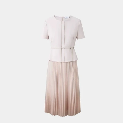 GD 01737(BZ宝*）夏季新款通勤百褶收腰假两件连衣裙