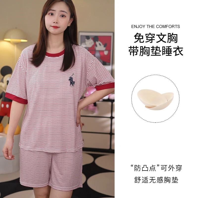 夏季新款短袖短裤睡衣女时尚休闲条纹简约家居服套装J102
