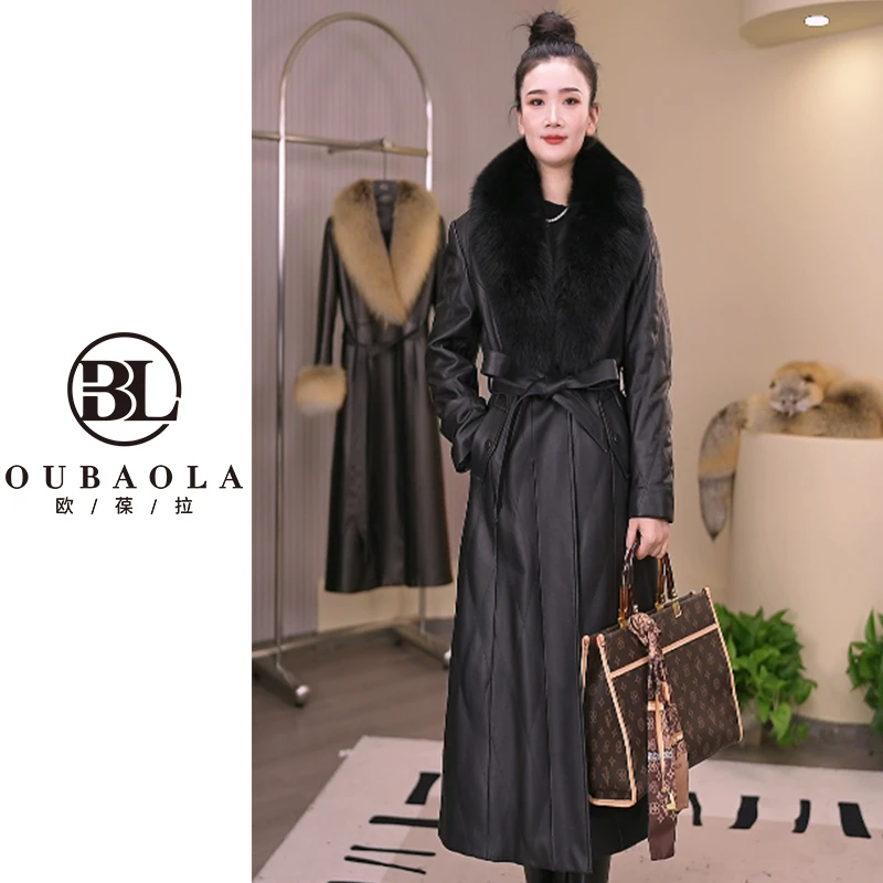 真皮鹅绒服加厚狐狸毛领可脱卸时尚长款