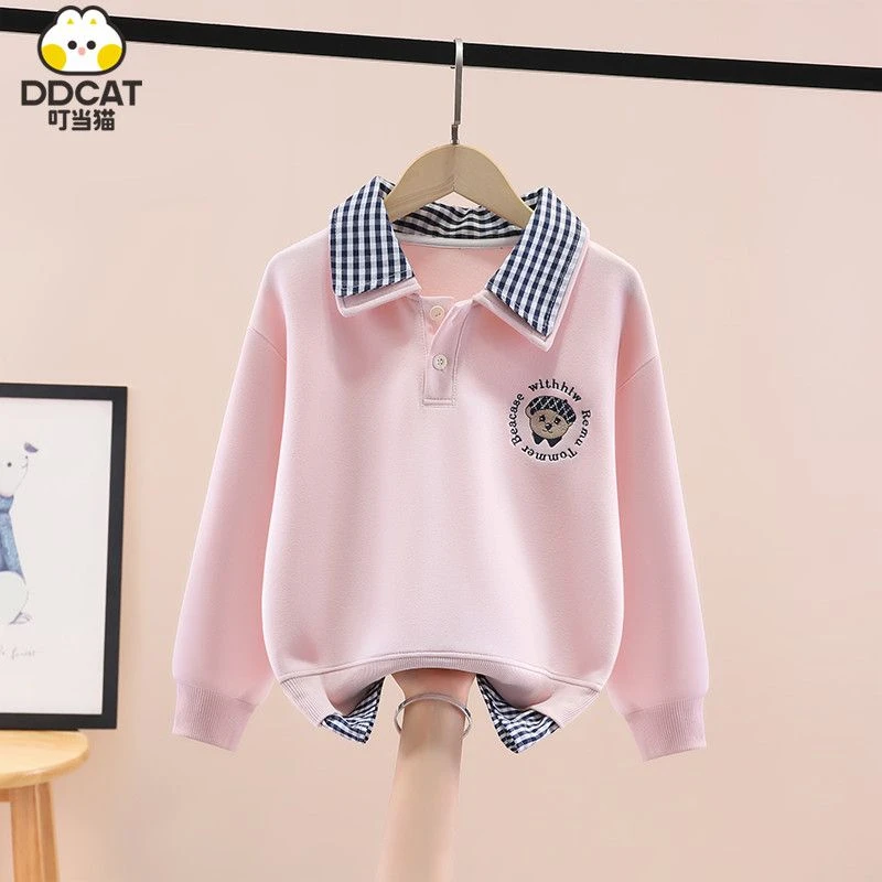 叮当猫女童春秋卫衣2025新款洋气中大童假两件上衣女孩时尚外套潮